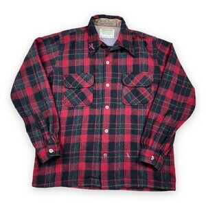 Vintage Woodland Single Needle Wool Blend Board Camp Flannel Shirt Plaid Size M